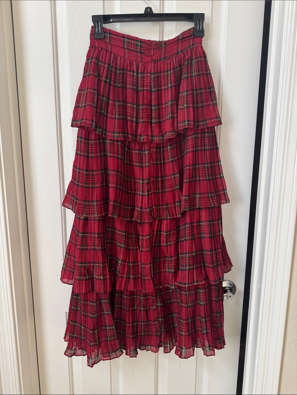 ANTONIO MELANI Red Plaid Tiered Maxi Skirt - Picture 3 of 6